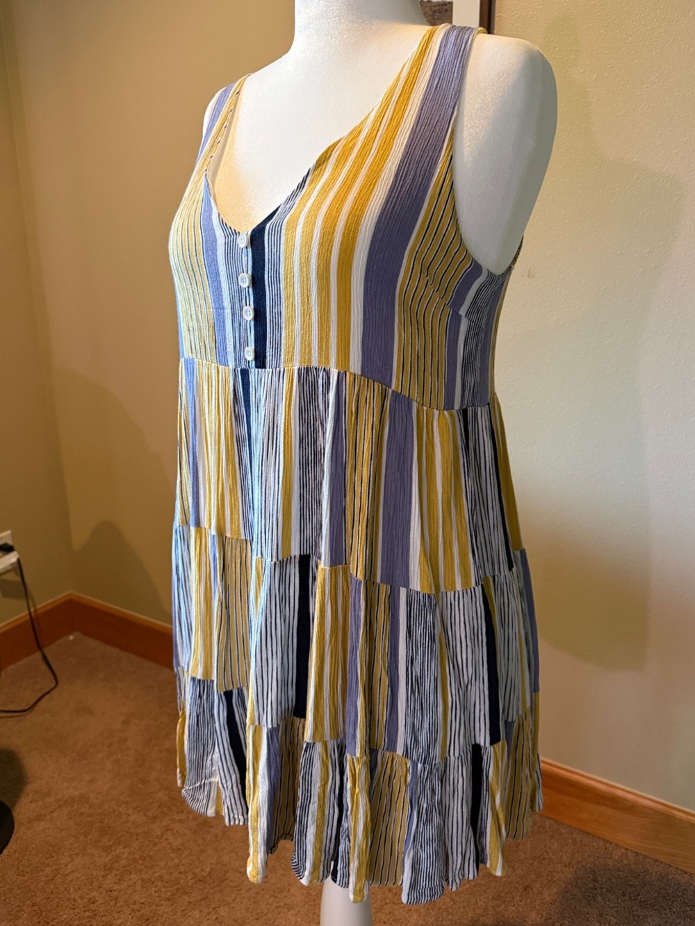 Striped short tiered midi dress